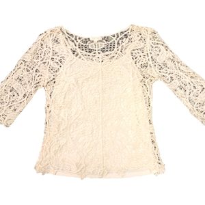 Adiva Cream Crochet Lace 3/4 sleeve top